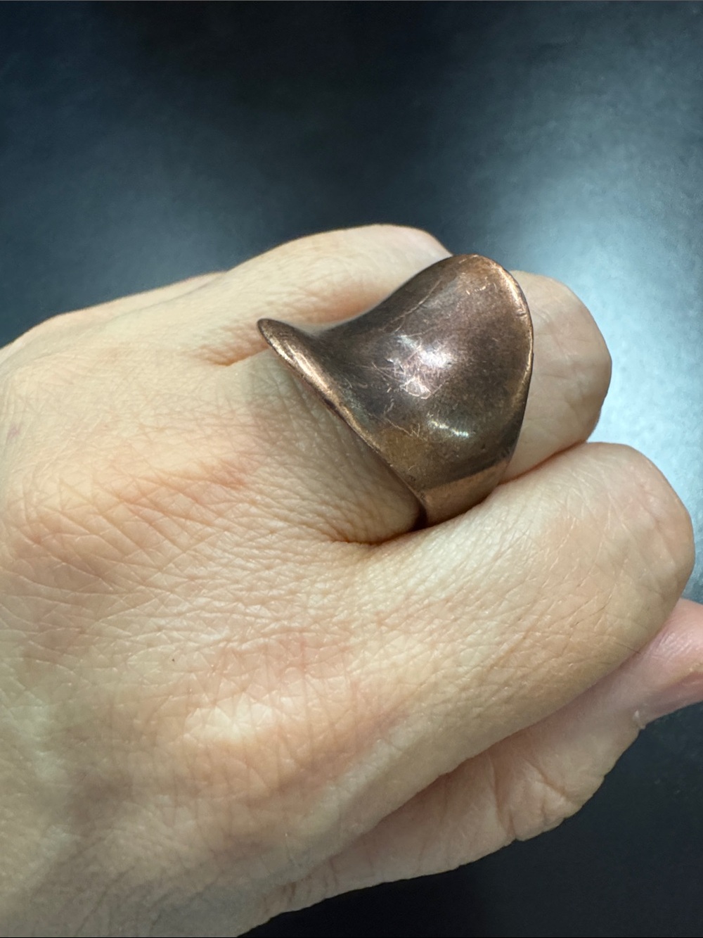 Sculptured Ring Silver/ Copper Toned - Size 9
